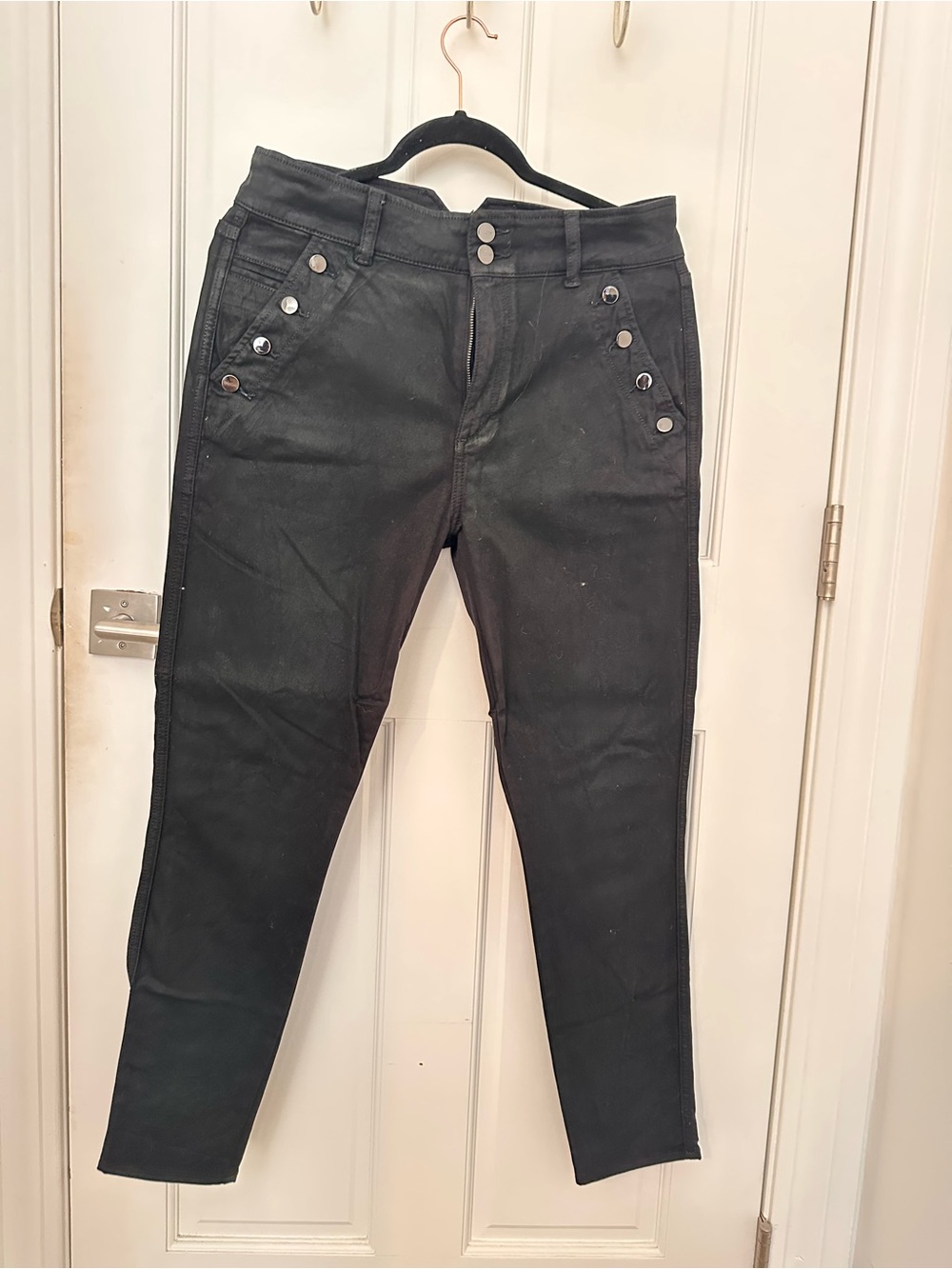 Joe's Jeans Black Skinny High-Rise Button-Accent Jeans